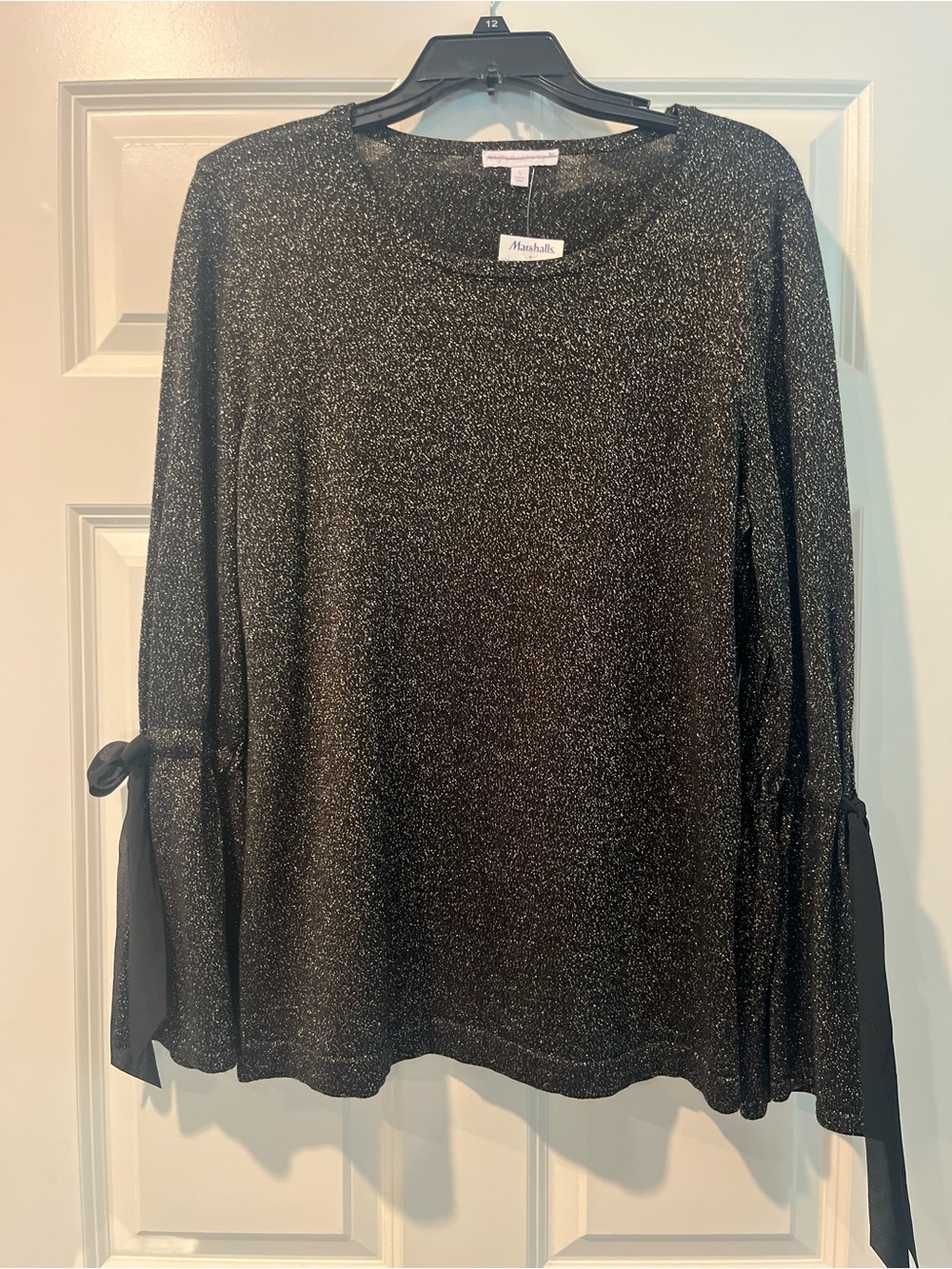 Marshalls Black Metallic Tie-Cuff Long Sleeve Top